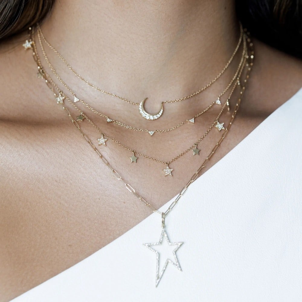 25SS新作人気【RONRON】STARRY DANGLING CHARMS NECKLACE Amazon.com: Moon and Star Necklace - Filigree Patterned Moon
