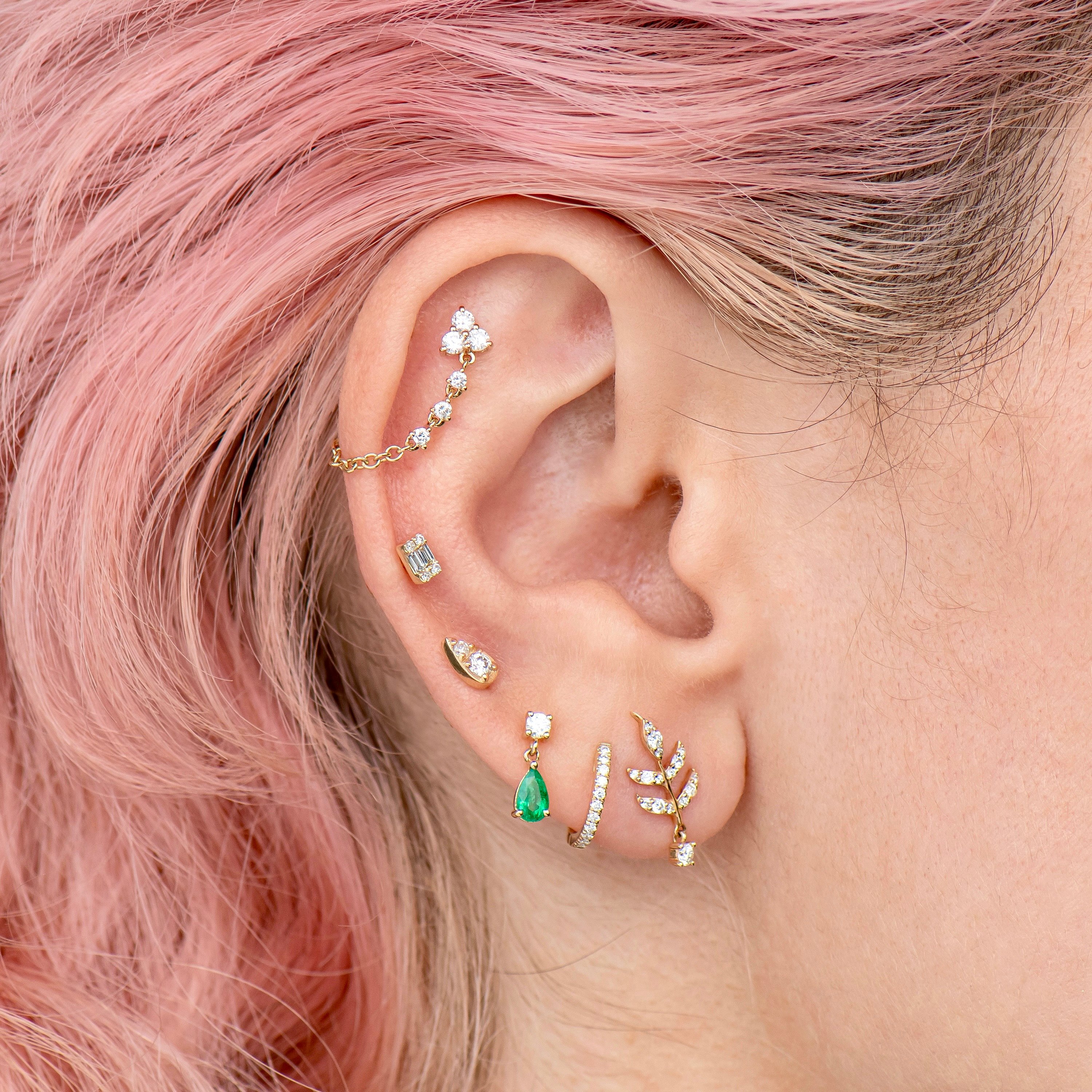 Diamond Leaf With Drop Diamond Stud – Ali Weiss Jewelry