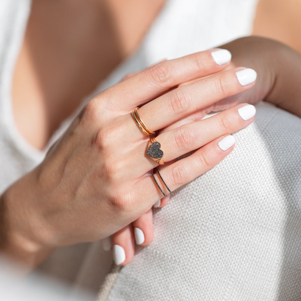 ★SENTIMENTS★ NO.611 [BLACK] SPIKY HEART RING HeartCharmCubanChain_0007_Spik